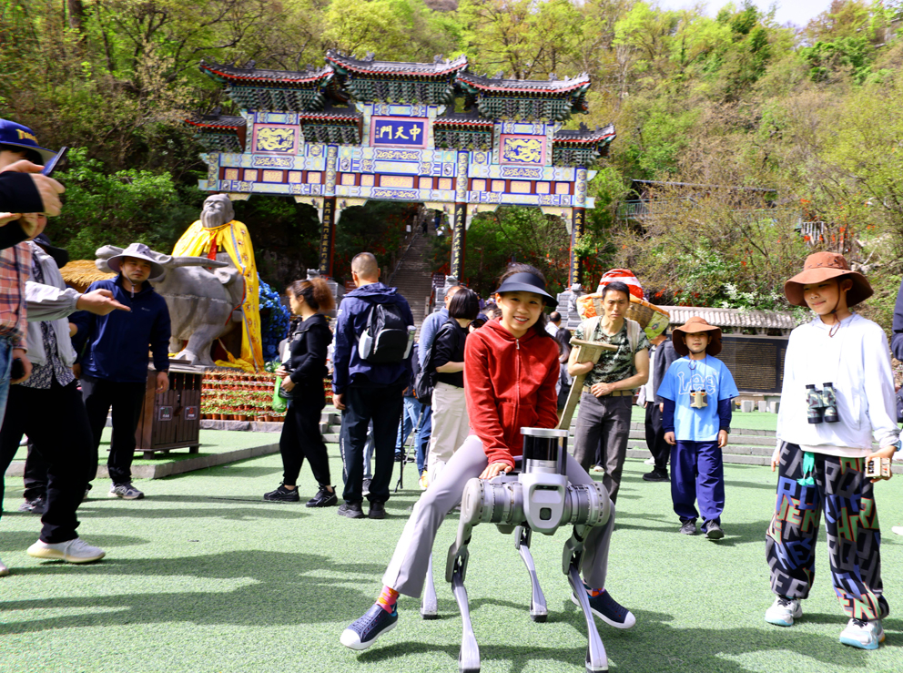 独臂背山工的援军“钢铁侠”到了！ 五一劳动节来临：老君山景区智能机器狗背山工试跑