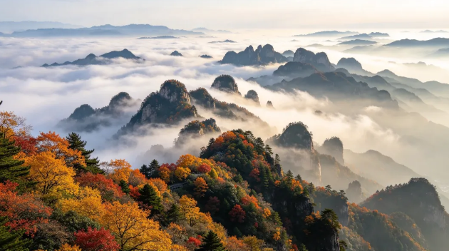 人间忽晚！老君山十里画屏，把秋天酿成仙境